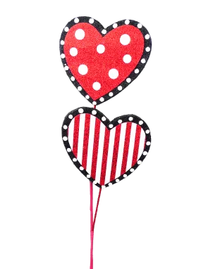 24" Red White and Black Polka Dot Stripe Heart Spray with 2 Stems 62582RDWTBK