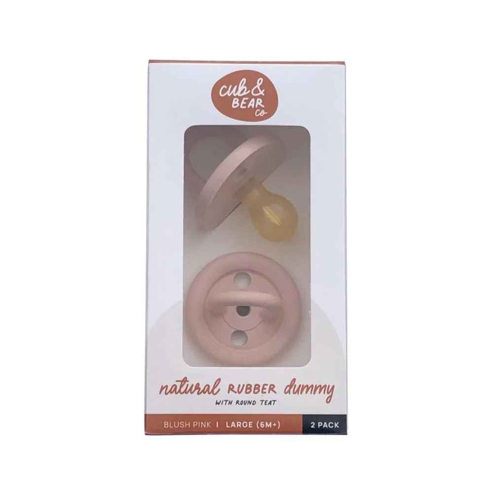 CUB & BEAR CO Natural Rubber Dummy Round Teat Large (6  Months) Blush Pink Twin Pack Pink Blush