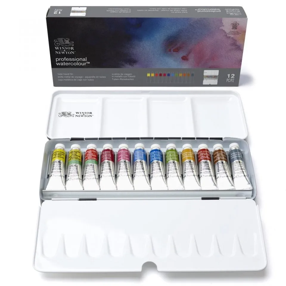 Winsor & Newton Professional Watercolour Tube Travel Tin, 12 Tubes